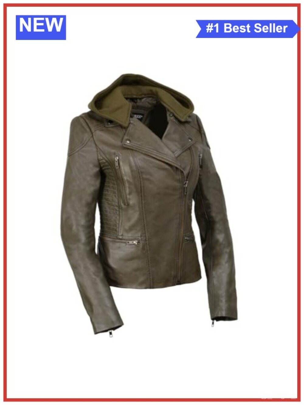 Womens Black Leather Motorcycle Jacket with Hoodie Asymmetrical Zip Moto